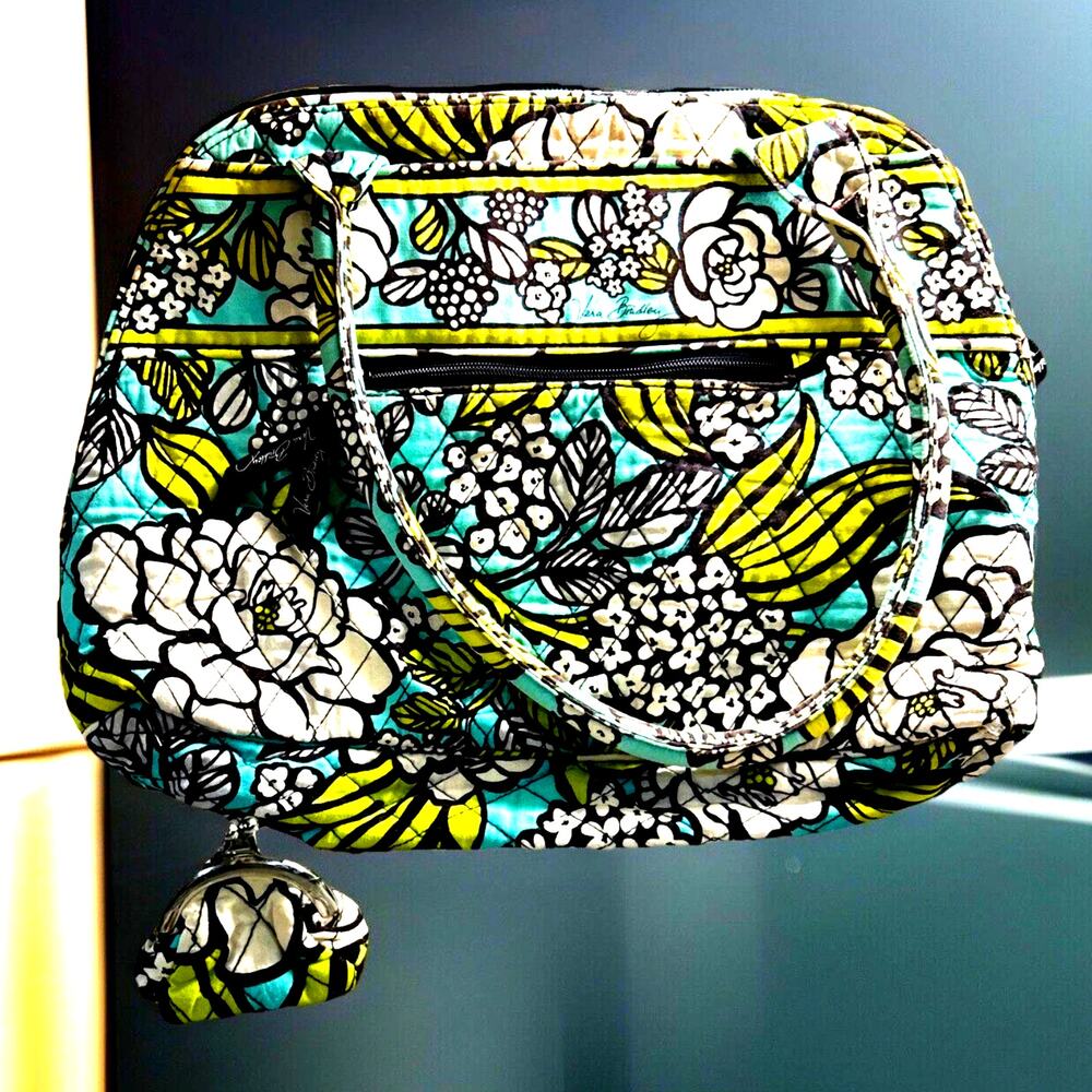 Vera Bradley purse and coin bag Shoulder Bag Satchel Tote green yellow lot 2